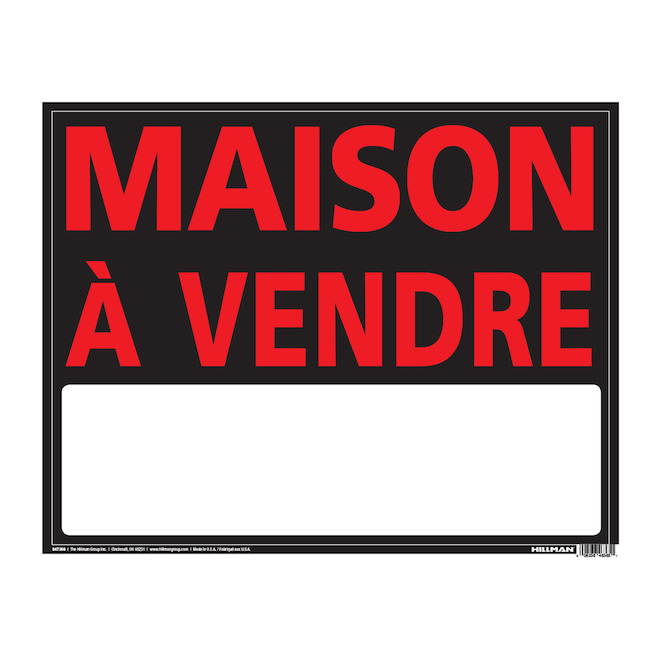 Enseigne « MAISON À VENDRE » Hillman de 19 x 24 po, noir et rouge