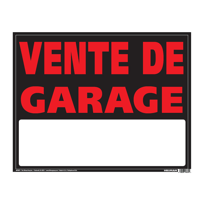 Hillman 19 x 24-in French Sign "VENTE DE GARAGE" - Black and Red