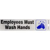 Enseigne « Employees Must Wash Hands » Hillman en anglais de 2 x 8 po avec pictogramme, noir et bleu