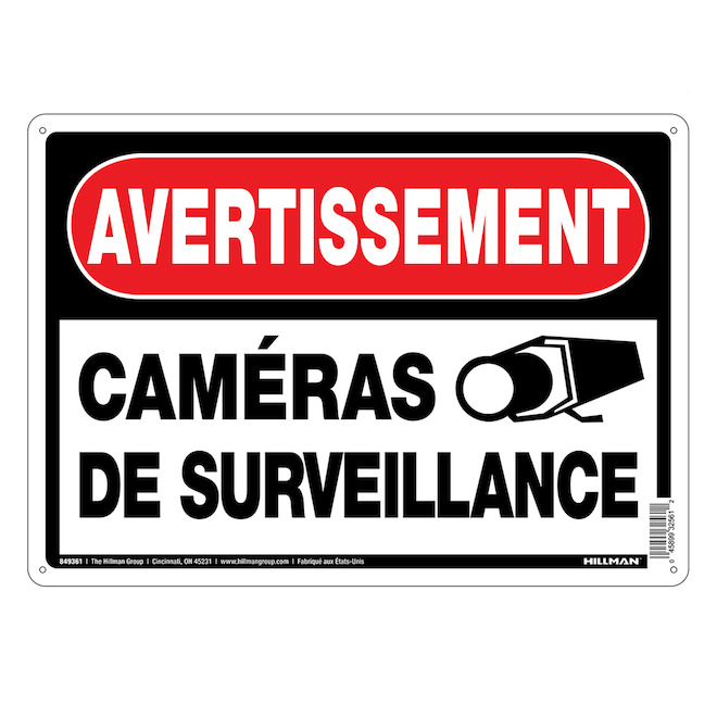 Hillman 10 x 14-in French Sign "AVERTISSEMENT CAMÉRAS DE SURVEILLANCE" - Red and Black