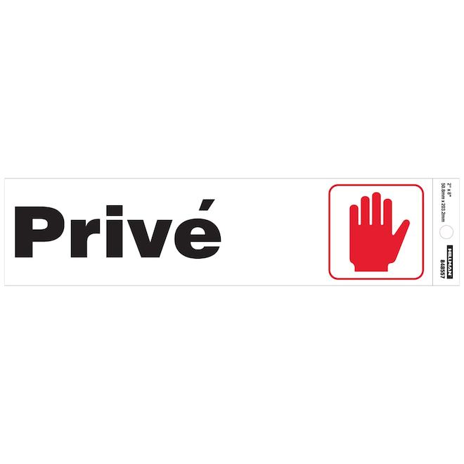 Enseigne « Privé » Hillman de 2 x 8 po avec pictogramme, noir et rouge