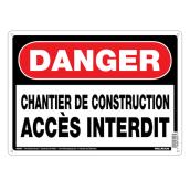 Hillman 10 x 14-in French Sign "DANGER CHANTIER DE CONSTRUCTION ACCÈS INTERDIT" with Pictogram - Black and Red