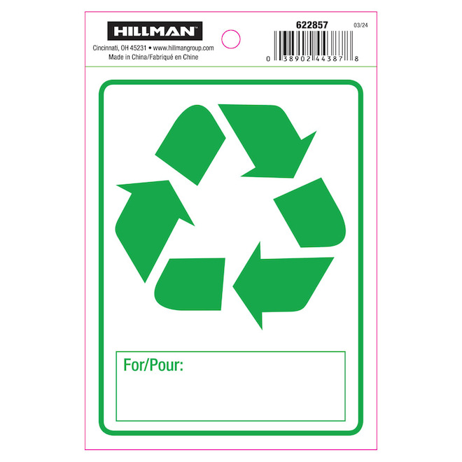 Enseigne pictogramme Hillman de recyclage de 6 x 6 po, vert