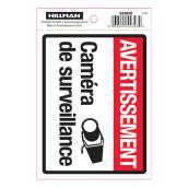 Enseigne « AVERTISSEMENT Caméra de surveillance » Hillman de 10 x 14 po avec pictogramme, rouge et noir