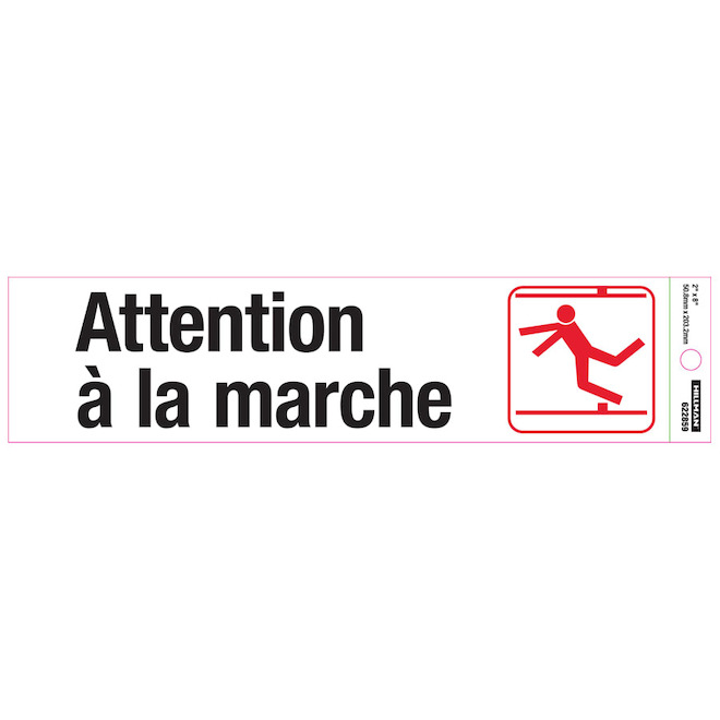 Enseigne « Attention à la marche » Hillman de 2 x 8 po avec pictogramme, noir et rouge