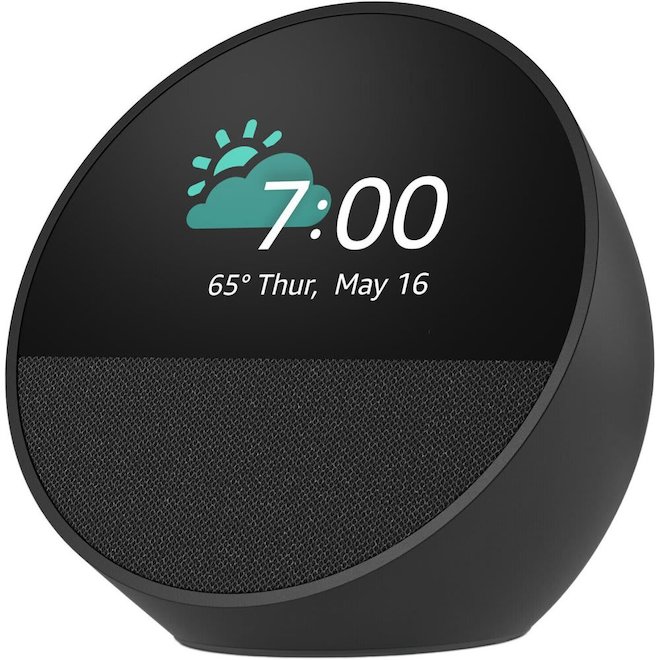 Echo Spot Smart Alarm Clock with Alexa Voice Commands - Black