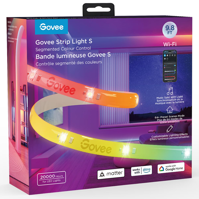 Govee S Segmented Colour Control Wi-Fi RGBIC LED Strip Light - 9.8-ft