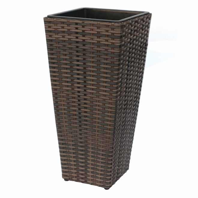 Landon & Co. Large Square Planter in Rattan Wicker 24-in - Brown