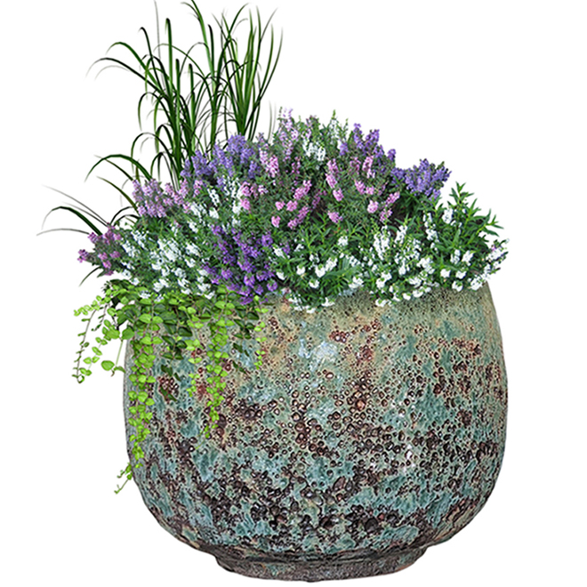 Reactive Flower Pot - 14.6-in - Ceramic - Green and Brown