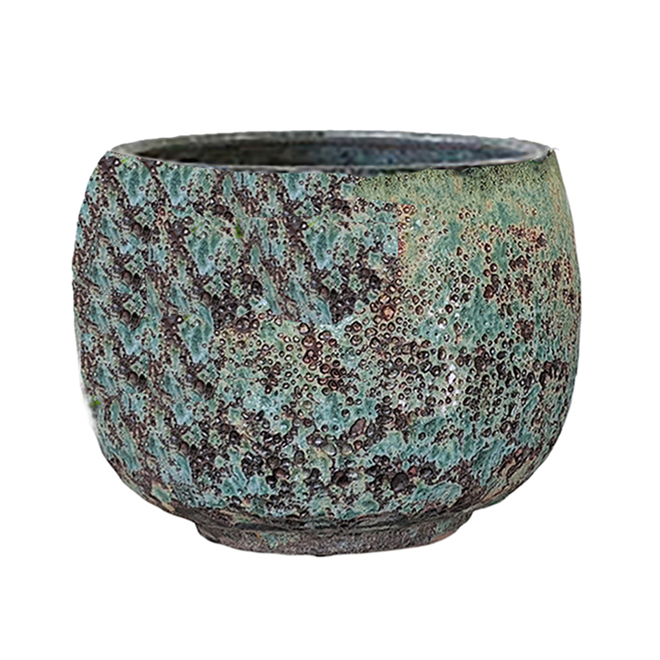 Reactive Flower Pot - 10.24-in x 7.5-in - Ceramic - Green/Brown