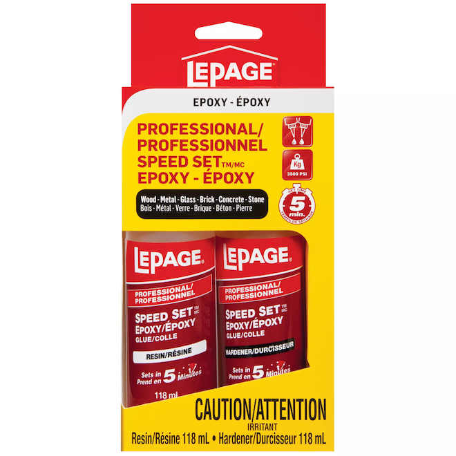 Ensemble de colle époxy professionnel Speed Set LePage avec résine et durcisseur, 118 ml chaque