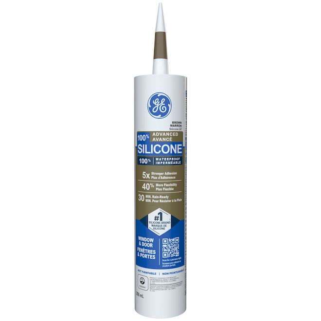 GE Advanced Silicone 2 Sealant for Windows and Doors 298-mL - Brown