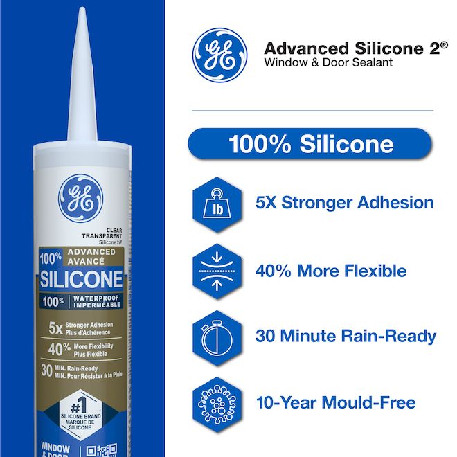 GE Advanced Silicone 2 Sealant for Windows and Doors 298-mL - Black