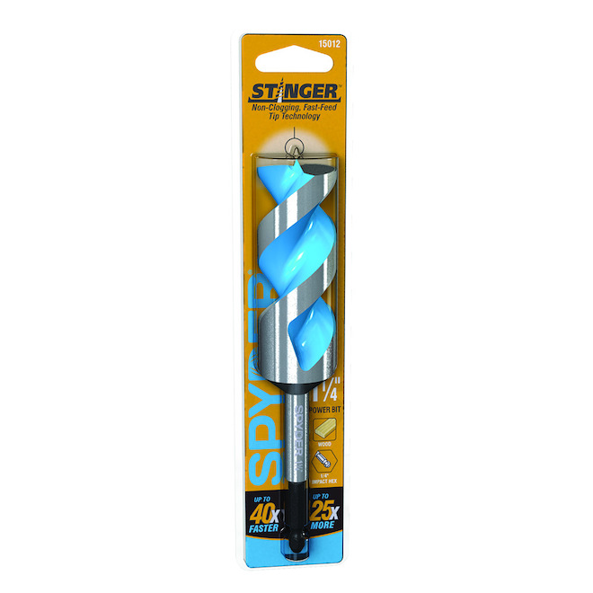 Mèche tarière en acier rapide pour alésage du bois à pointe Stinger de Spyder, emballage simple, 1 1/4 po x 6 1/2 po