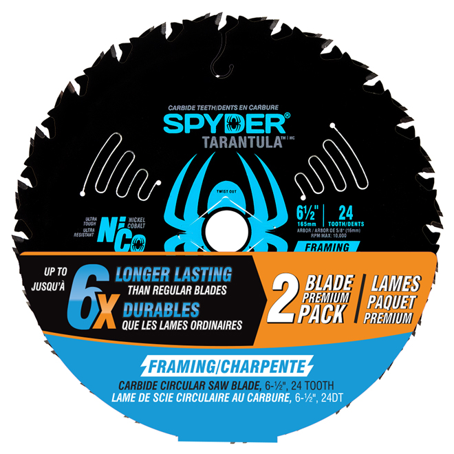 Spyder Tarantula Framing 6-1/2-in Steel Circular Saw Blade - 24 Tungsten Carbide-Tipped Teeth