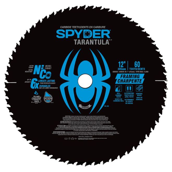 Spyder Tarantula Framing 12-in Steel Circular Saw Blade - 60 Tungsten Carbide-Tipped Teeth