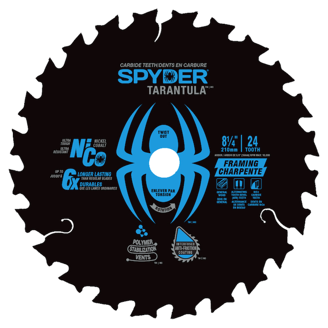 Spyder Tarantula Framing 8 1/4-in Steel Circular Saw Blade - 24 Tungsten Carbide-Tipped Teeth