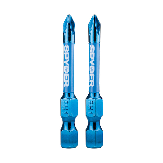 Jeu de 2 embouts cruciformes nº 1 en acier pour tournevis à chocs Mach-Blue de Spyder, 2 po