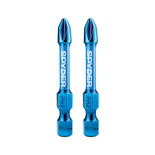 Jeu de 2 embouts cruciformes nº 2 en acier pour tournevis à chocs Mach-Blue de Spyder, 2 po