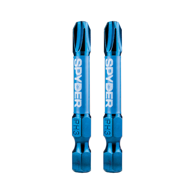 Jeu de 2 embouts cruciformes nº 3 en acier pour tournevis à chocs Mach-Blue de Spyder, 2 po