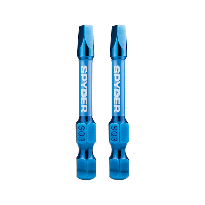 Embouts de tournevis à percussion carrés nº 3 Mach-Blue de Spyder, acier, 1/4 x 2 po, 2 mcx