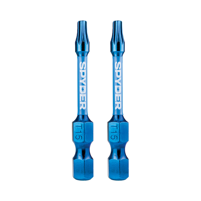 Embouts de tournevis à percussion carrés T15 Mach-Blue de Spyder, acier, 1/4 x 2 po, 2 mcx