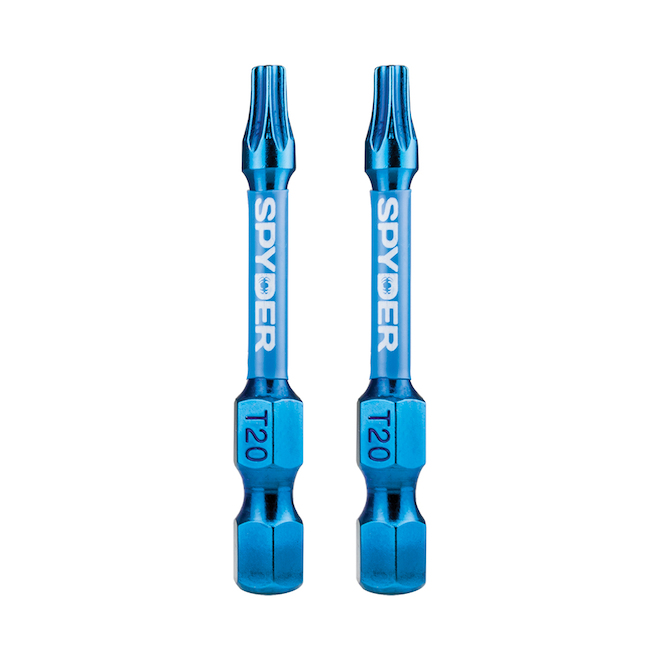 Embouts de tournevis à percussion T20 Mach-Blue de Spyder, acier, 1/4 x 2 po, 2 mcx