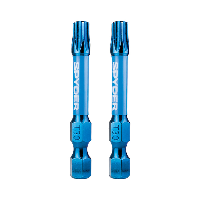 Embouts de tournevis à percussion T30 Mach-Blue de Spyder, acier, 1/4 x 2 po, 2 mcx