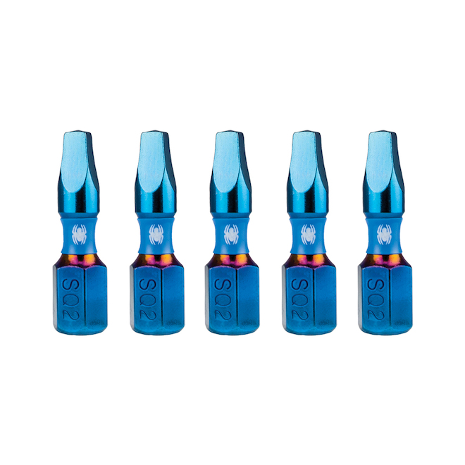 Embouts de tournevis à percussion carrés nº 2 Mach-Blue de Spyder, 1/4 x 1 po, 5 mcx