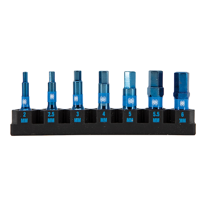 Spyder Mach-Blue 7-Piece Steel Impact Driver Bit Set - 1/4 x 1-in - Hex Metric Shank