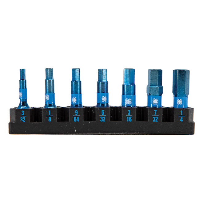 Spyder Mach-Blue 7-Piece Steel Impact Driver Bit Set - 1/4 x 1-in - Hex SAE Shank