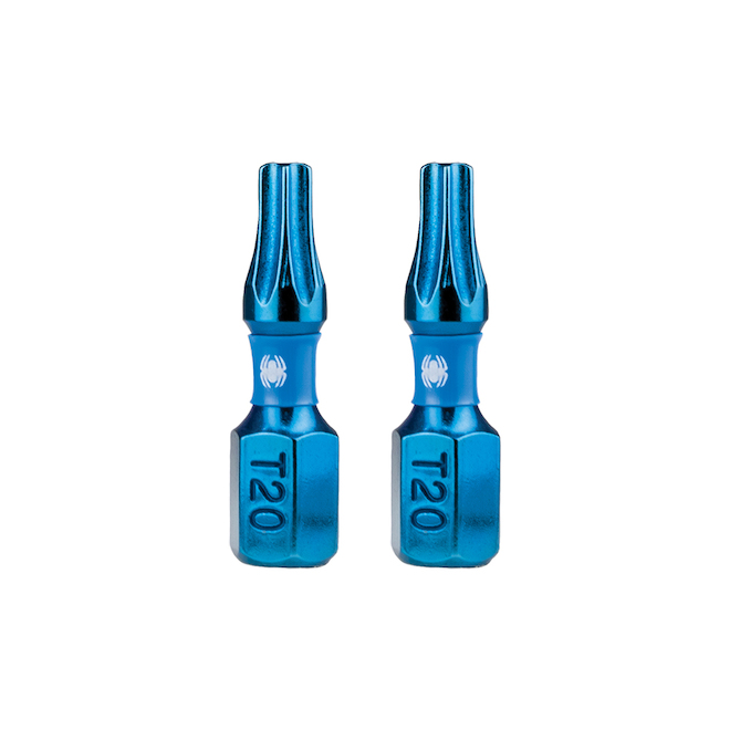 Spyder Mach-Blue Torx T20 Impact Driver Bit Set - 2 pieces- 1/4 x 1-in