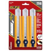 OLFA Classic Set of 3 Heavy-Duty Utility Knives with Snap-Off Blades - 25 mm