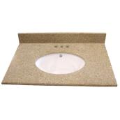 Comptoir de salle de bain granite brun de Luxo Marbre, entraxe de 4 po, lavabo sous plan en porcelaine