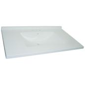 Comptoir de salle de bain à lavabo intégré en similimarbre Luxo Marbre, blanc, 37 po l. x 22 po p., dosseret inclus