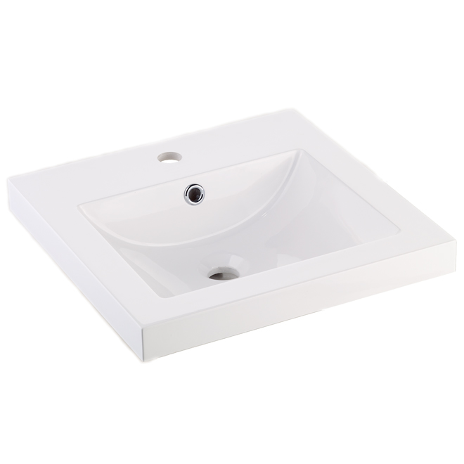 Comptoir de salle de bain à lavabo intégré Luxo Marbre, similimarbre, 18 po l. x 18 po p., blanc