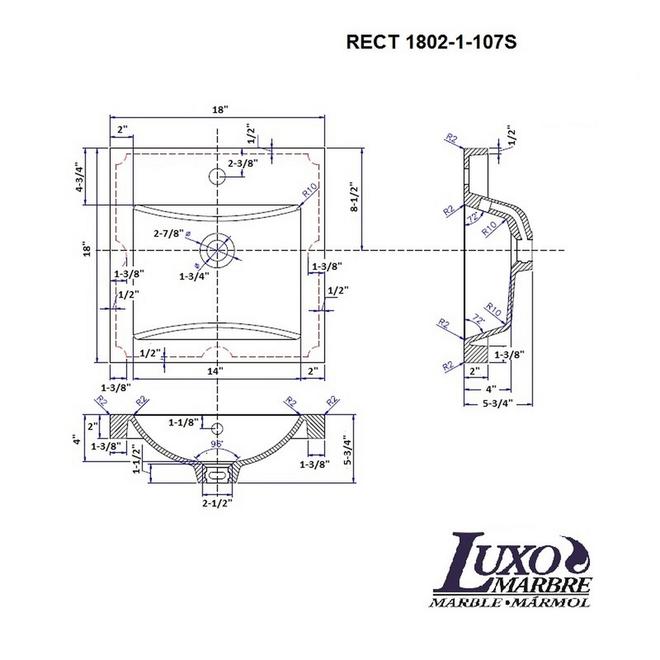 Lavabo de salle de bain intégré de Luxo Marbre, similimarbre, 18 po l. x 18 po p., blanc