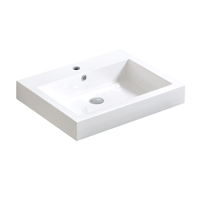 Luxo Marbre Sink Top Compatible with Relax Collection Cabinets - Overflow Drain - White Synthetic Marble - Single Hole