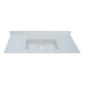 Comptoir de salle de bain à lavabo intégré Luxo Marbre, verre trempé blanc, dosseret inclus, 37 po l. x 22 po p.