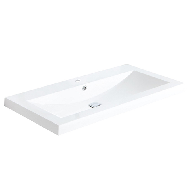 Luxo Marbre Vanity Countertop with Integral Sink for Bathrooms - White Synthetic Marble - Overflow Drain - Single Hole