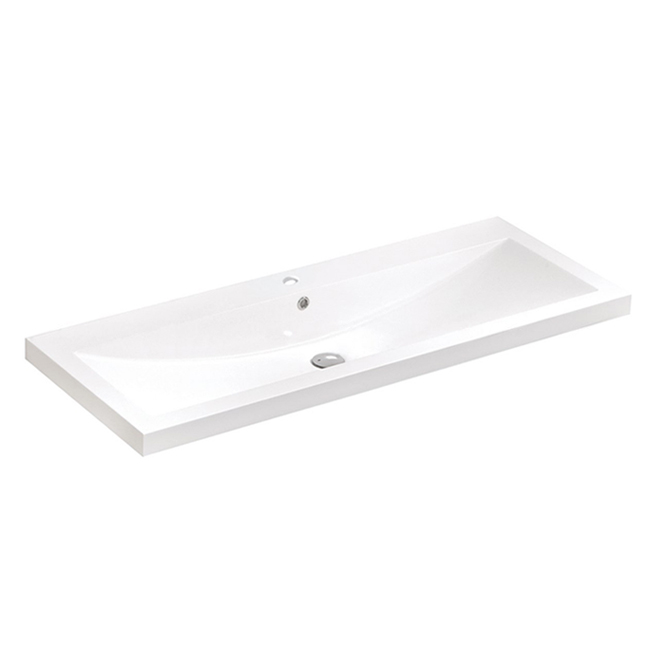 Luxo Marbre Vanity Countertop and Integral Sink - Synthetic White Marble - Single-Hole Faucet - 2-in Thick