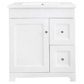 Luxo Marbre Classic White Bathroom Vanity - Integrated Sink - Double Drawers and Doors - 31-in W x 22-in D x 33 1/2-in H