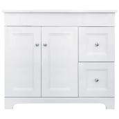 Luxo Marbre Classic Bathroom Vanity with 2 Doors and 2 Drawers - 37-in Width - Single Hole - White Synthetic Marble
