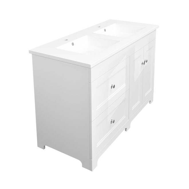 Meuble-lavabo blanc Classic de Luxo Marbre, 22 po l. x 49 po p. x 34 po h., trop-plein, marbre synthétique