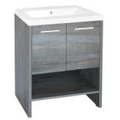 Luxo Marbre Relax Bathroom Sink and Countertop on Blue-Grey Cabinet - 2 Doors and 1 Shelf - Integral Sink - Single Hole