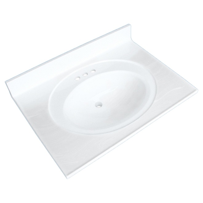 Dessus Luxo Marbre pour meuble-lavabo marbre synthétique blanc ovale 31 po x 22 po
