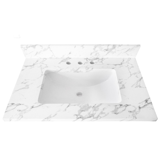 Luxo Marbre Vanity Top - Synthetic Marble - White Quartz - 37-in W x 22-in D