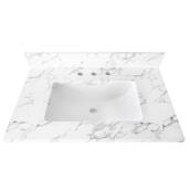 Dessus de meuble-lavabo Luxo Marbre, marbre synthétique, quartz blanc, 37 po l. x 22 po P.
