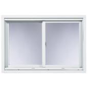 Fenêtre coulissante Supervision, cadre en pin et PVC, blanche, 46,5 po de haut x 46,5 po de large