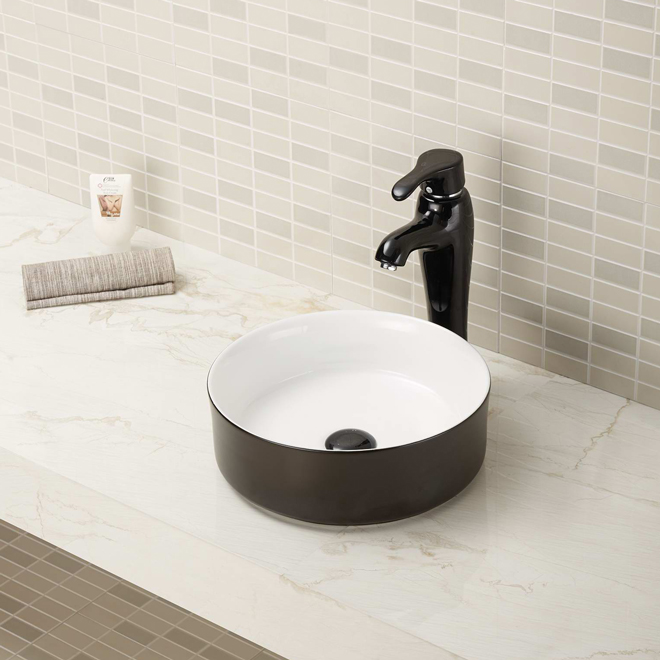 A&E Nilene Sink Vessel with Pop-up Drain Ceramic 18-in x 5-in x 18-in Matte Black